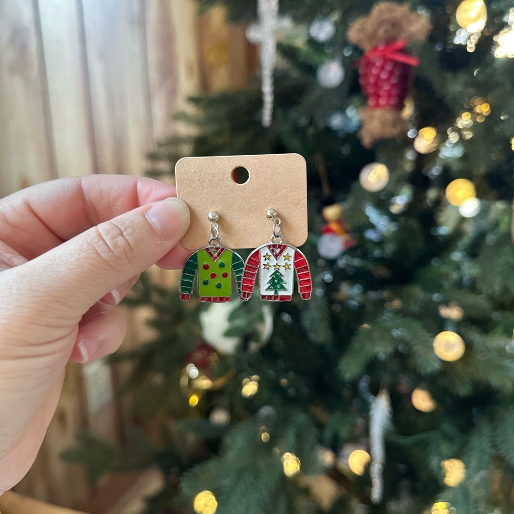 Festive Holiday Sweater Christmas Earrings
